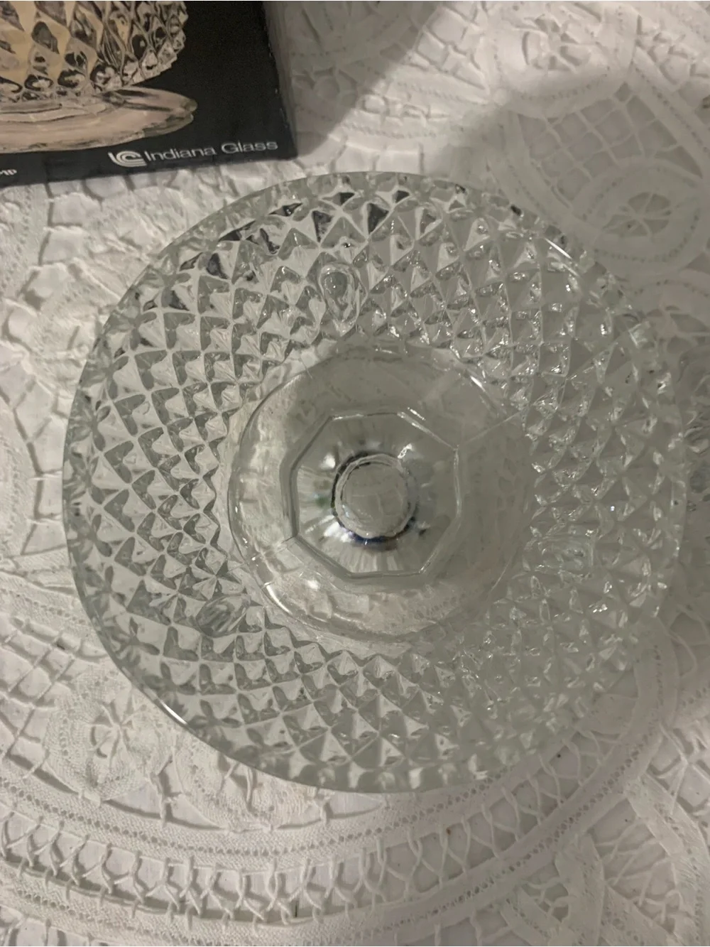 Vintage Indiana Glass Diamond Point Fairy Lamp Clear Base w Original Box
